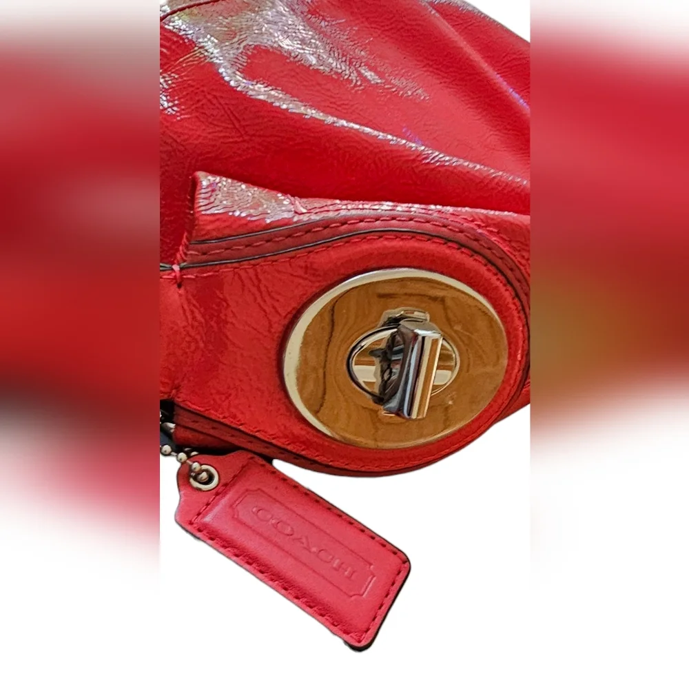 NWT Coach Peyton Coral Patent Leather Hobo Shoulder Bag & Dust Bag Adjust. Strap